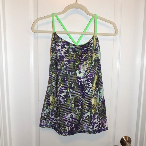 LULULEMON Dancing Warrior Tank Bra Sz 4 Purple Green Strappy Back Fitted VTG - Picture 2 of 6